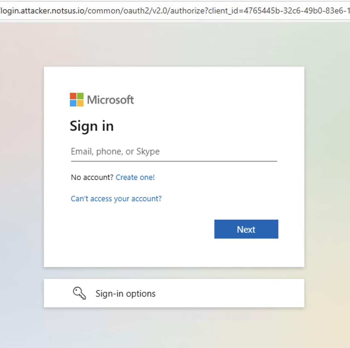 Figure 1. A phishing page crafted using EvilGinx in our lab environment mimicking Microsoft’s login page.