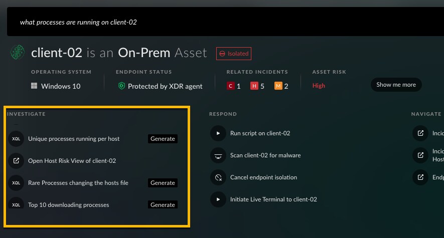 Image 1: Cortex Copilot automatically recommends queries based on the question.