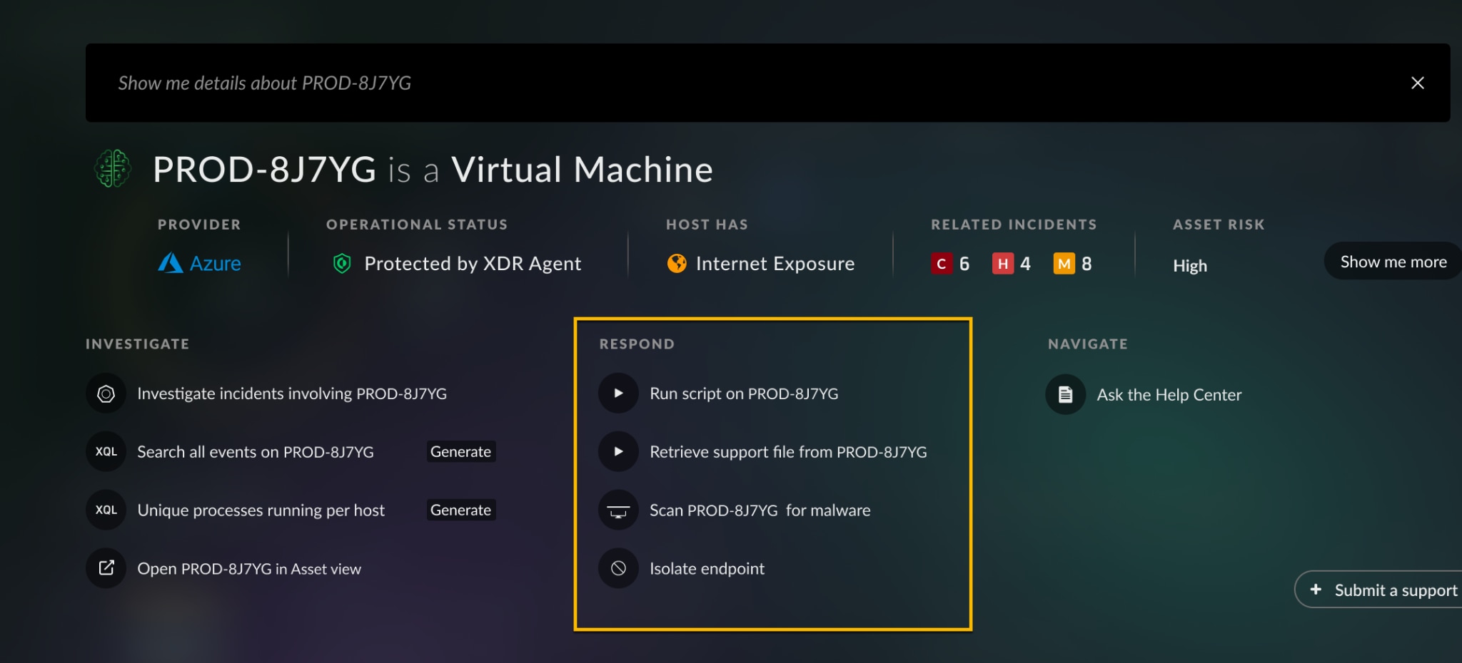 Image 3: Cortex Copilot recommends appropriate response actions based on the system name prompt.