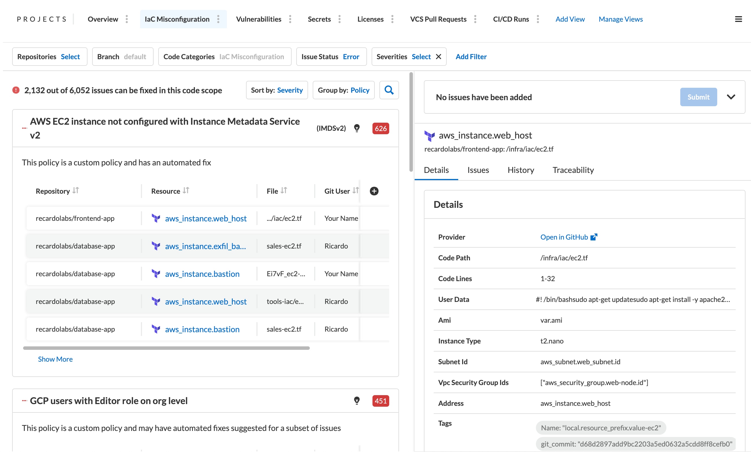 Infrastructure as code scanning