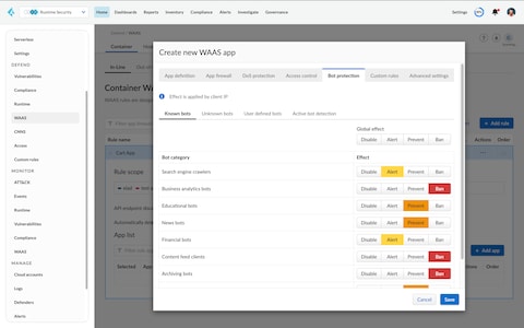 Using Web Application Firewall at container-level for network